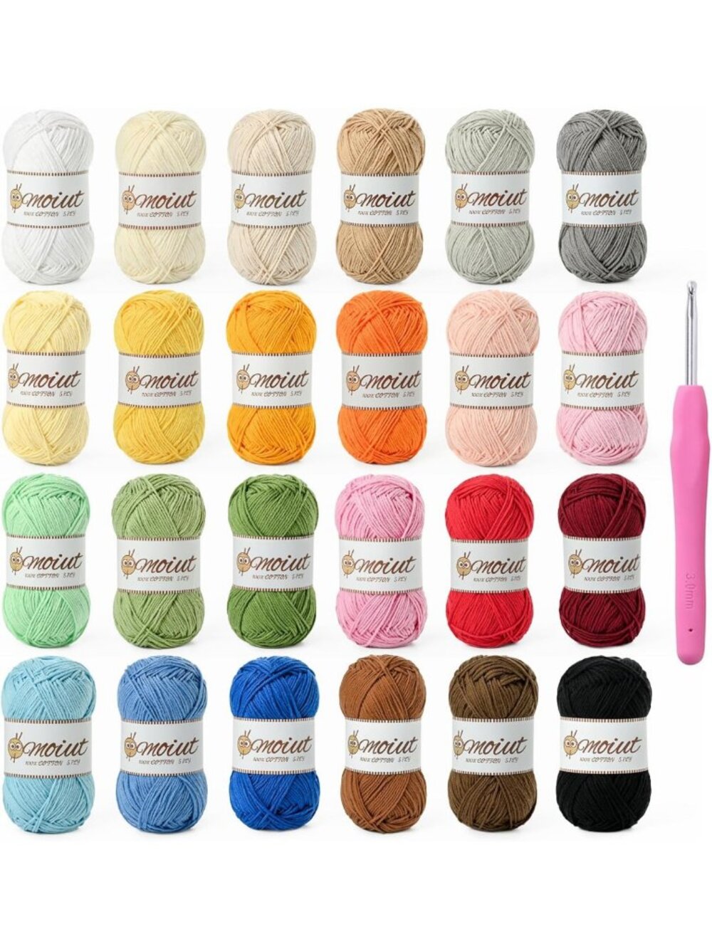 24 Pack Soft 100% Cotton Yarn for Crocheting - 5 Ply Baby Yarn for Crafts